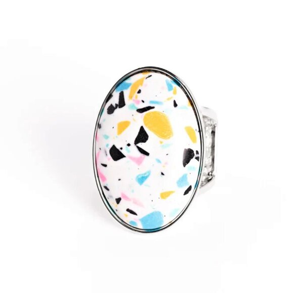 Paparazzi Jewelry Accessories - Terrazzo Tease - White Ring - Vintage - Picture 2 of 4